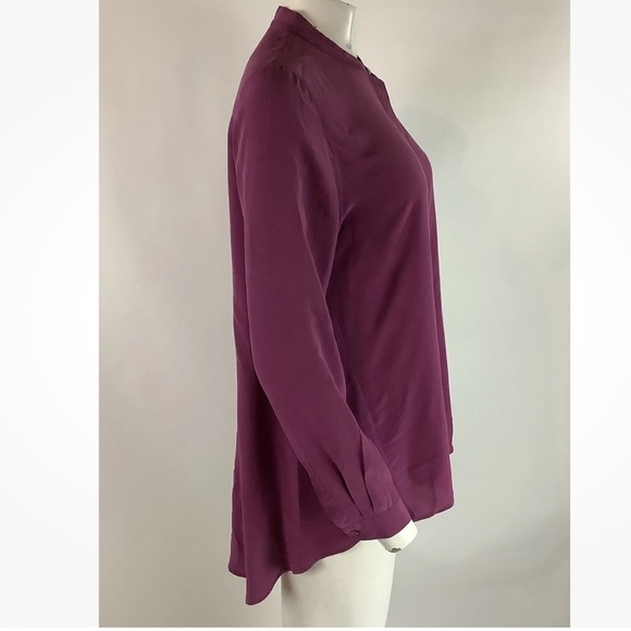 Eileen Fisher Sz PM 100% Silk Crepe Asymmetric Hem Button Top Purple Blouse - Picture 4 of 7